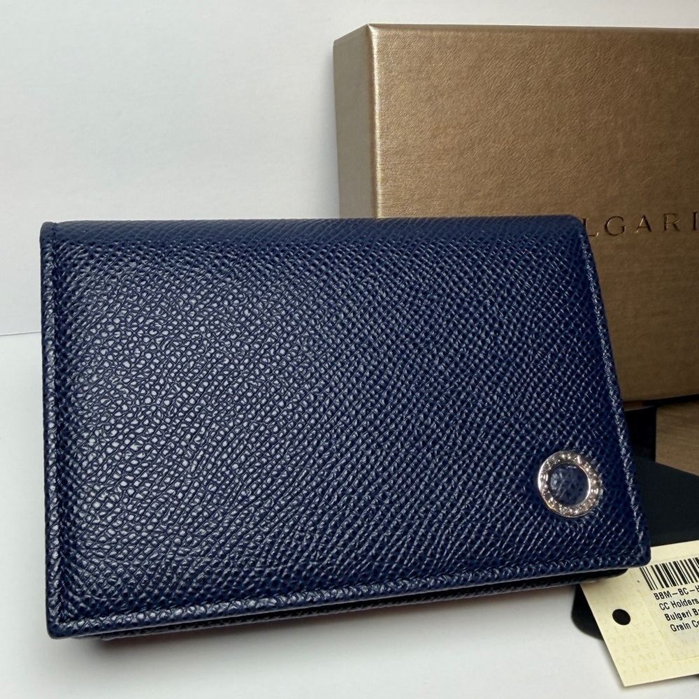 Bulgari BVLGARI Men's Denim Sapphire Grained Calf Leather Card Case Wallet NEW - Picture 4 of 13